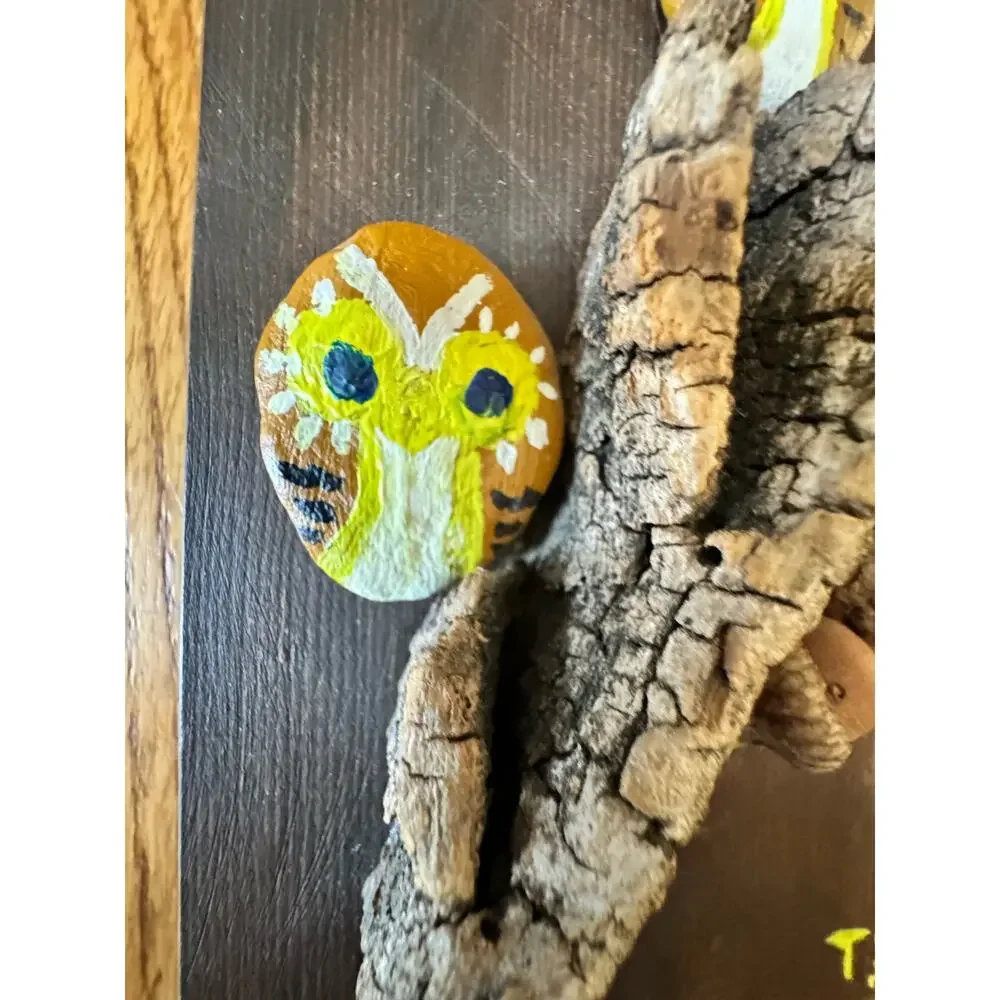 Owl Rock Vintage 72 Hanging Wood Plaque Hand Painted Cottage Core Folk Art